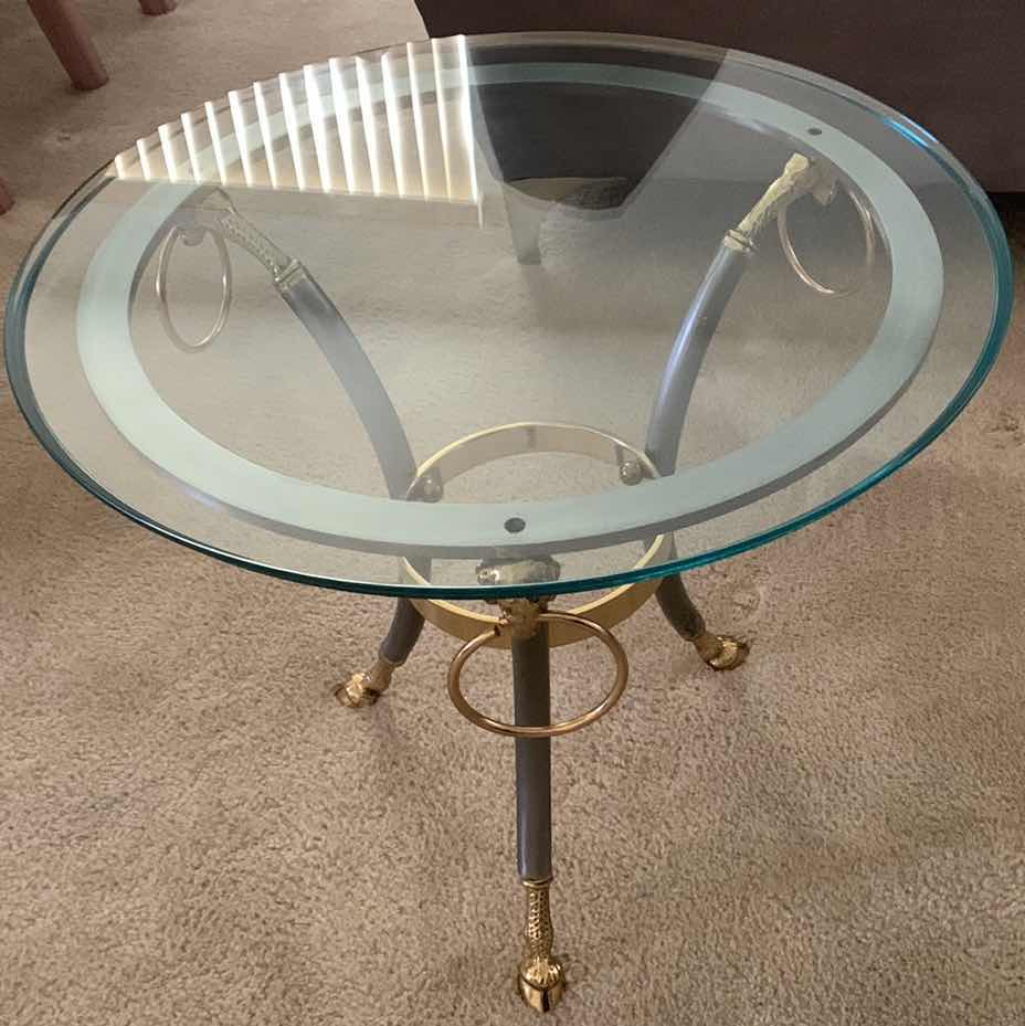 Photo 1 of VINTAGE PEWTER AND BRONZE PEDESTAL TABLE 24” X 20”