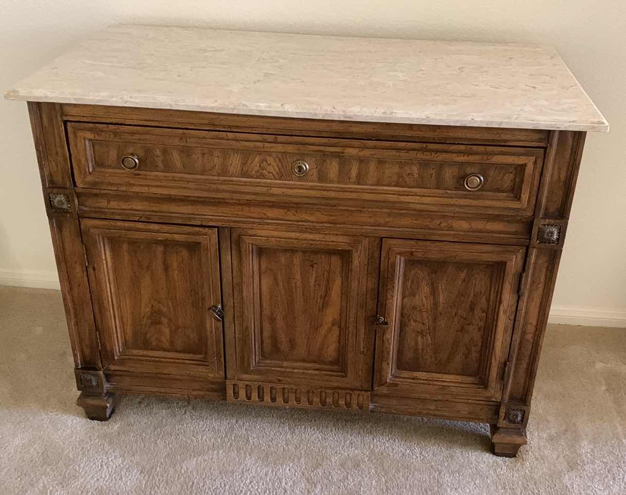 Photo 1 of MARBLE TOP SIDEBOARD 38” X 19” H 29”