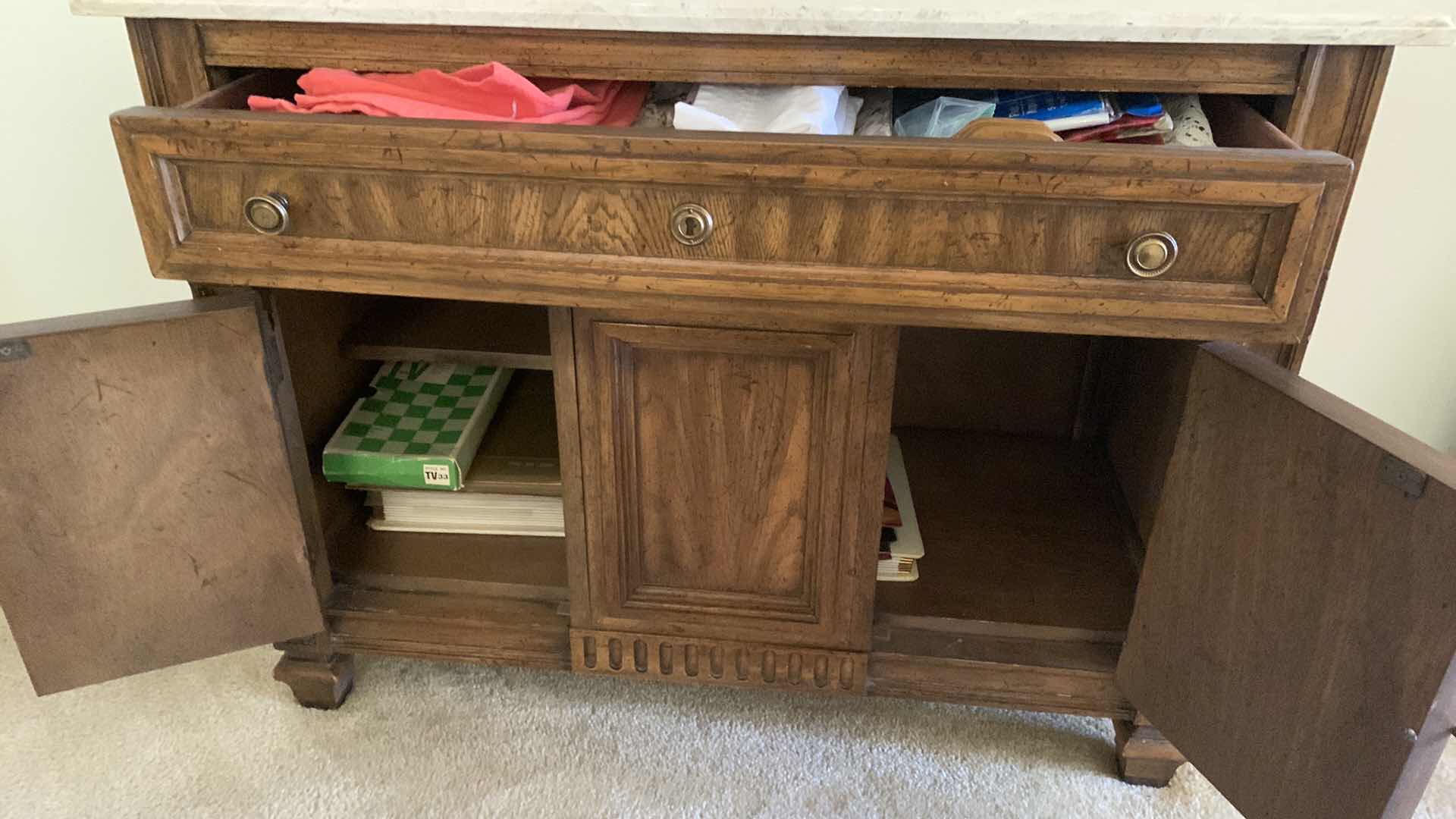 Photo 1 of MARBLE TOP SIDEBOARD 38” X 19” H 29”