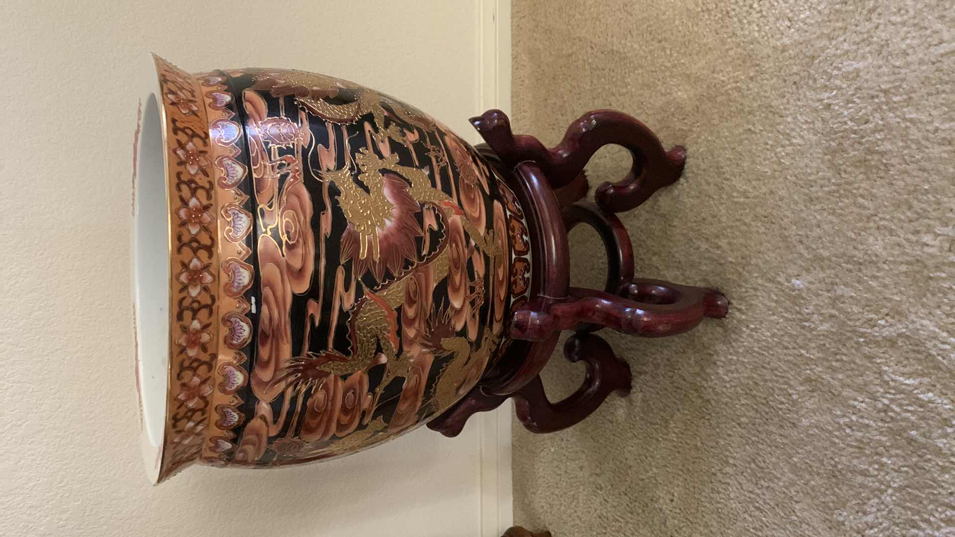 Photo 1 of CHINESE PORCELAIN FISH BOWL ON STAND 12” X 19”