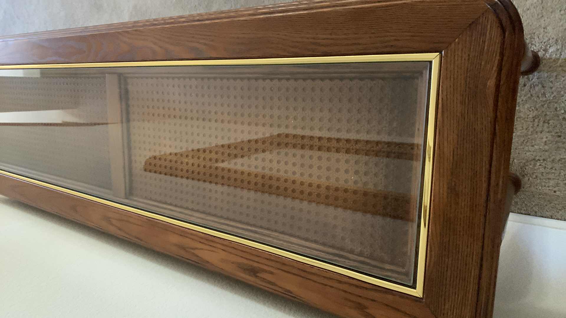 Photo 1 of WOODEN BUFFET WITH GLASS TOP 49” X 16” H 28”