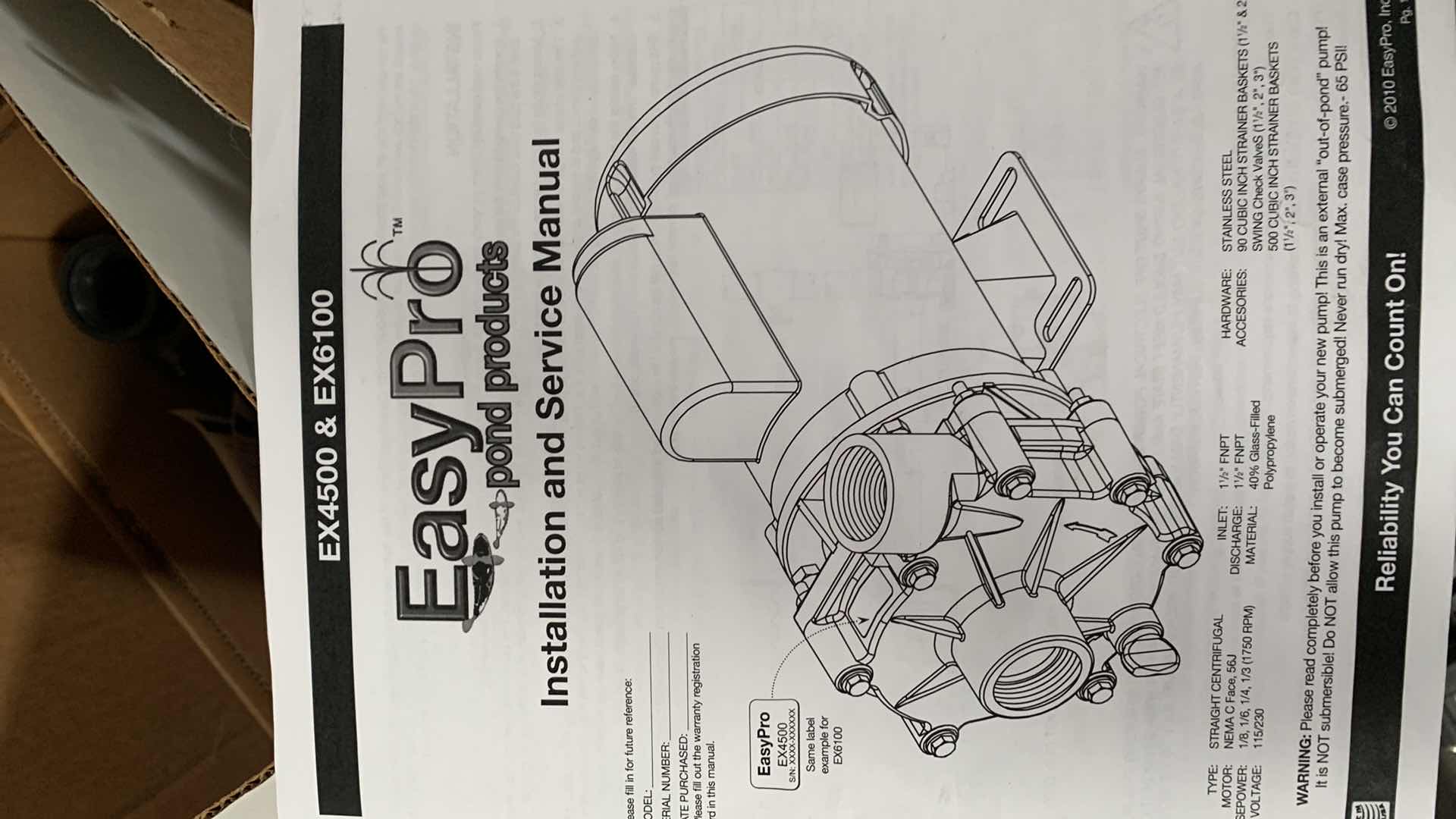 Photo 1 of EASYPRO EXTERNAL WATERFALL PUMP EX6100