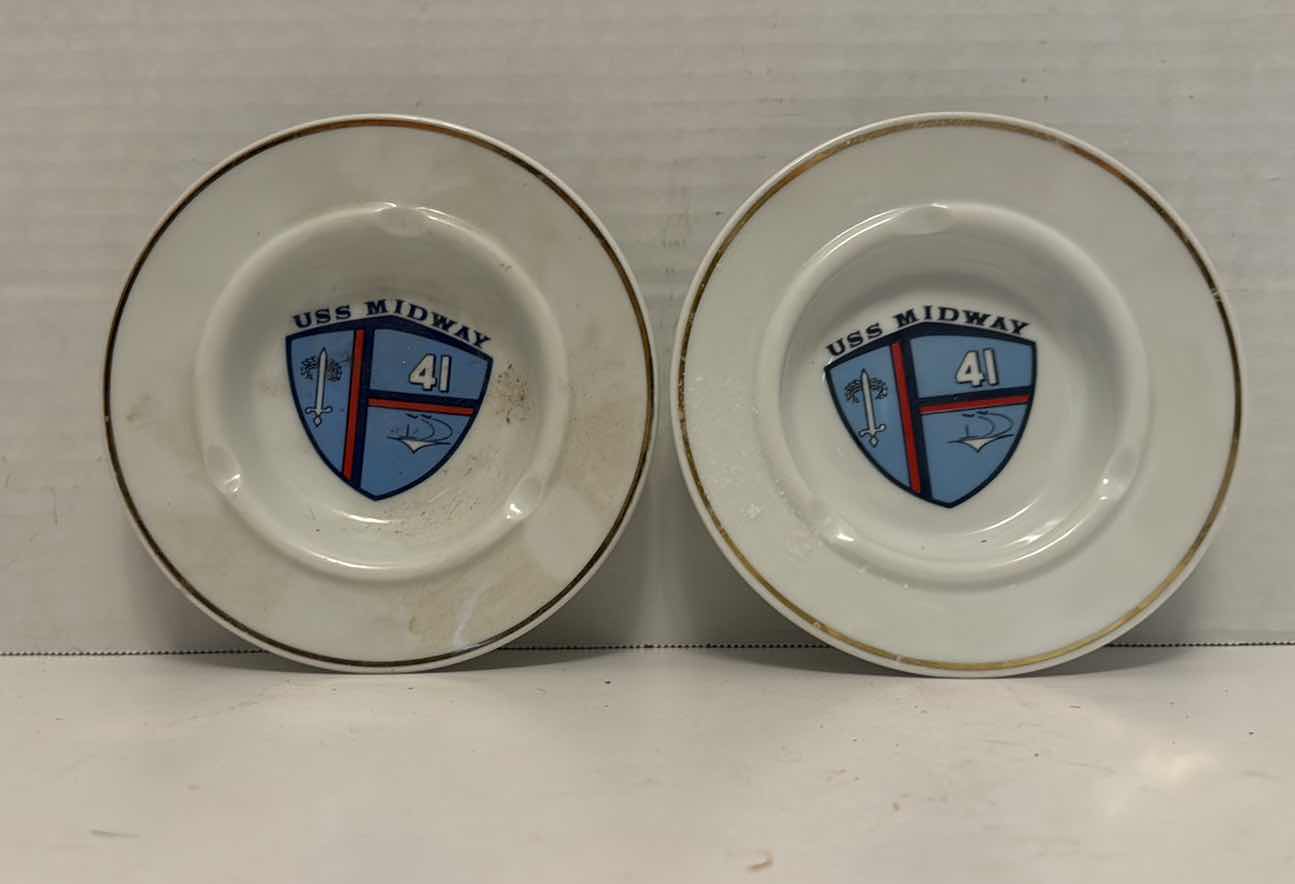 Photo 1 of $100 SET OF 2 USS MIDWAY ASHTRAYS