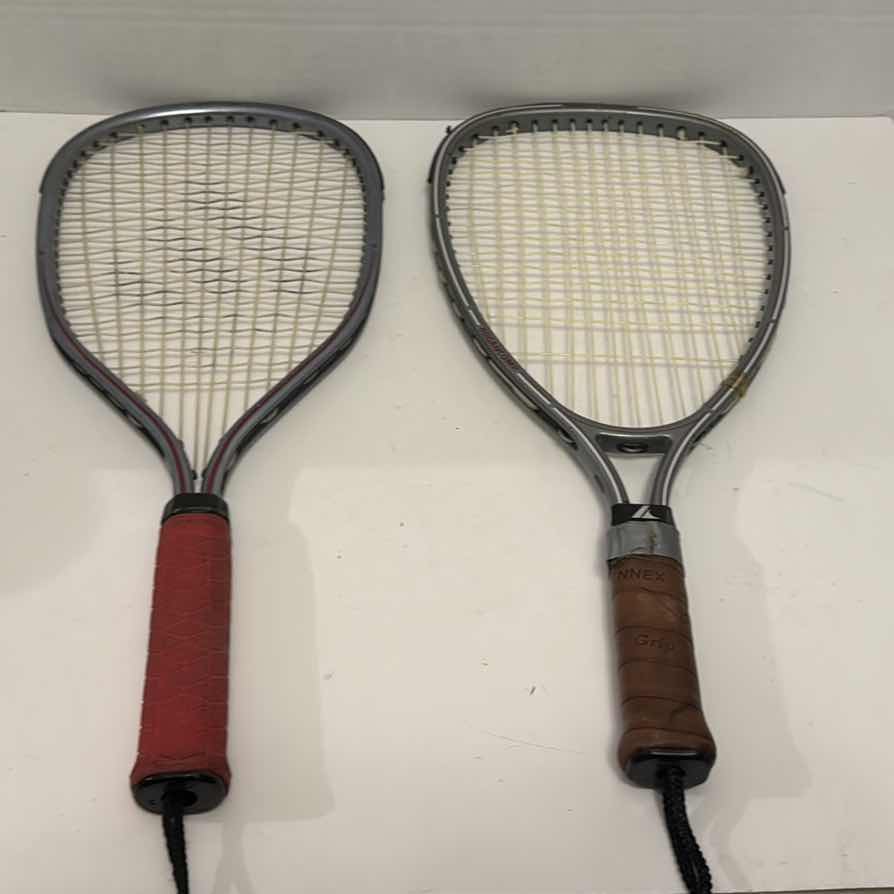 Photo 1 of PAIR OF VINTAGE RACQUETBALL RACKETS AND 2 ACCESSORIES HOGAN