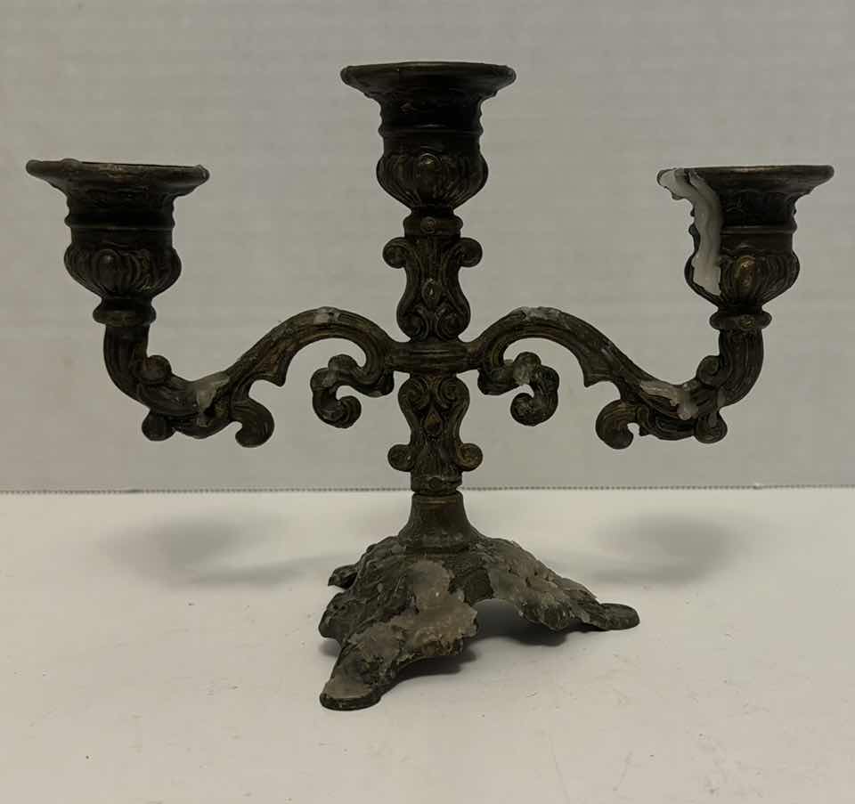 Photo 1 of 3- VINTAGE COLLECTIBLES-CANDELABRA, THERMOMETER & MOUSETRAP


