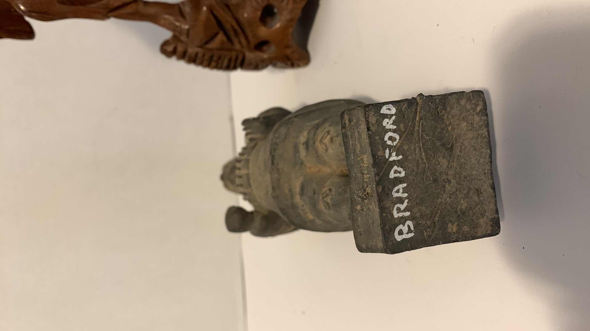 Photo 1 of PAIR OF ORIENTAL INSPIRED STATUES TALLEST IS 12”