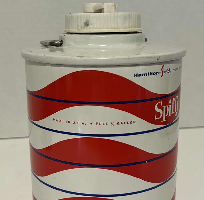 Photo 1 of HAMILTON SKOTCH SPIFFY INSULATED JUG 1/2 GALLON RED AND WHITE PATTERN VINTAGE PICNIC RETRO BEVERAGE COOLER