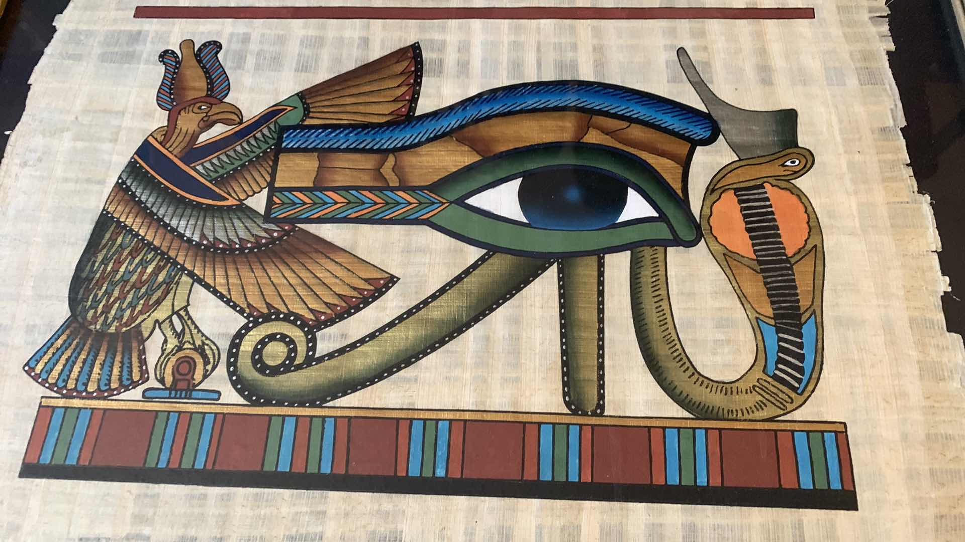 Photo 1 of EGYPTIAN PAPYRUS ORIGINAL “EYE OF HORUS” 21” X 18”