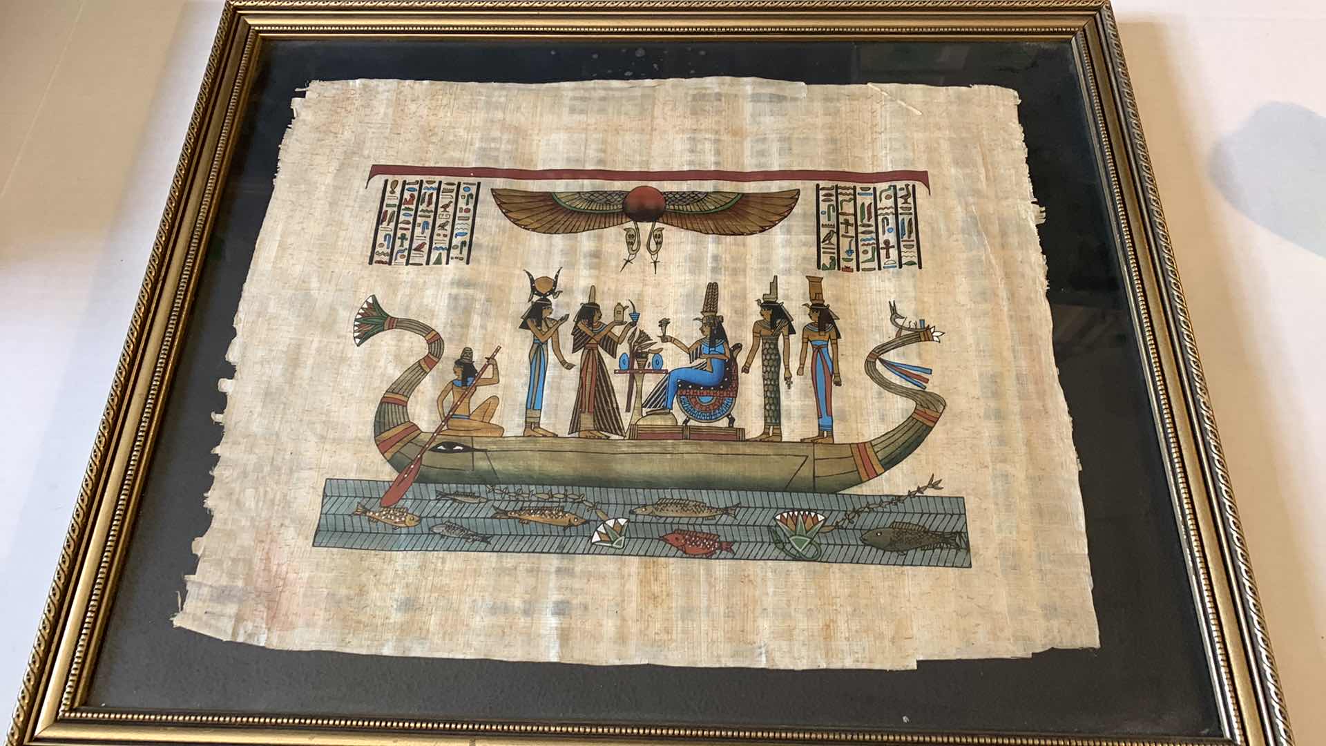 Photo 1 of EGYPTIAN PAPYRUS ORIGINAL “QUEEN OF THE NILE” 21” X 18”