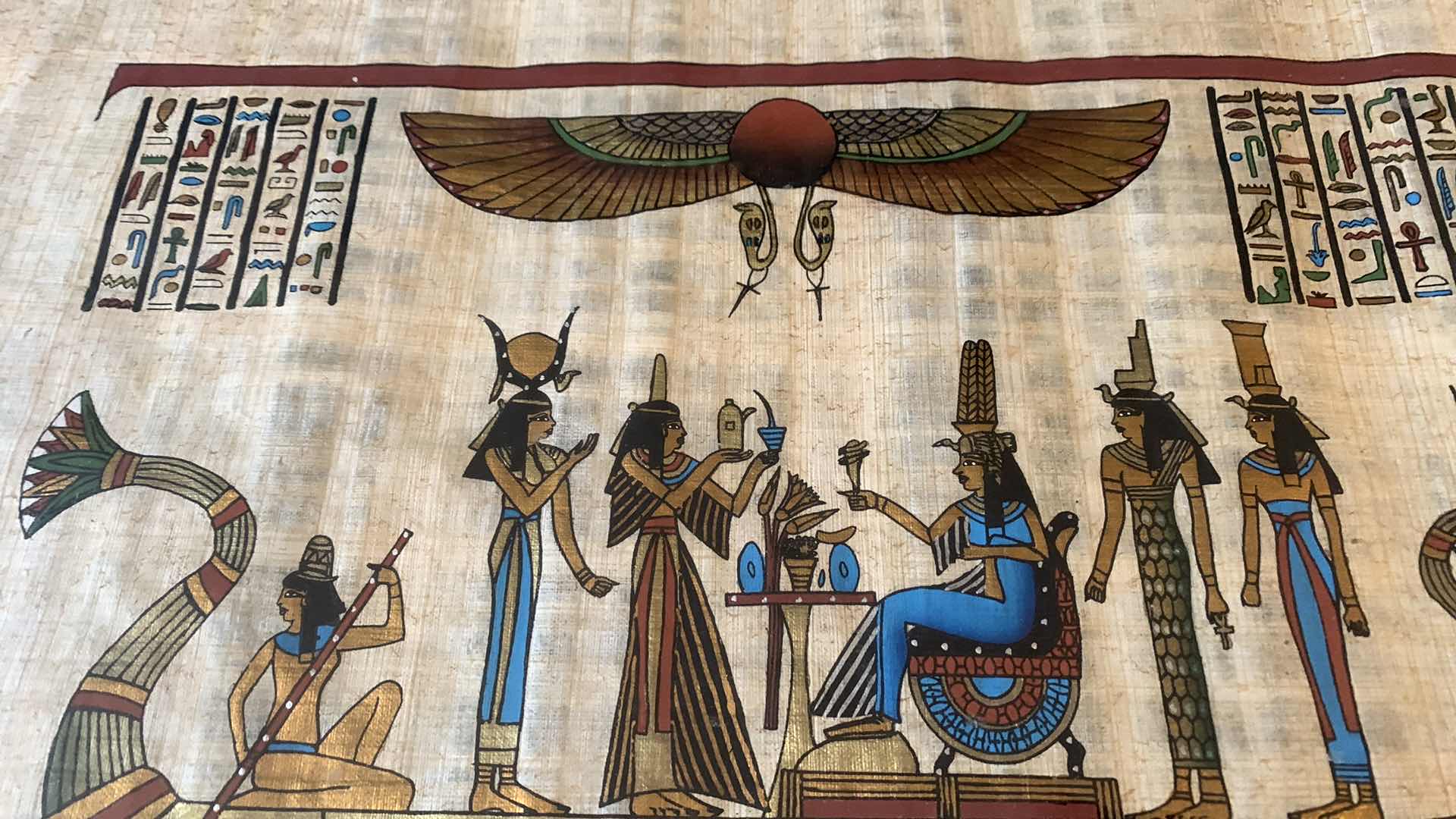 Photo 1 of EGYPTIAN PAPYRUS ORIGINAL “QUEEN OF THE NILE” 21” X 18”
