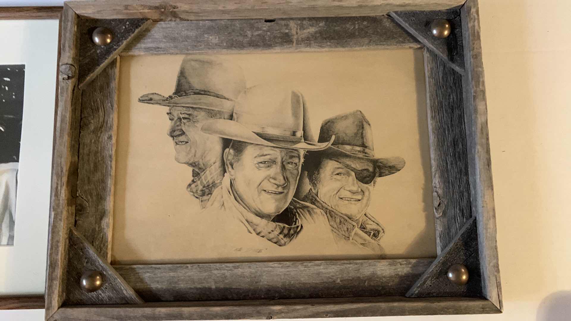 Photo 1 of JOHN WAYNE “THE DUKE” PENCIL SKETCH BY RICK BARKDOLL 20” X 15” AND NAVY PHOTO