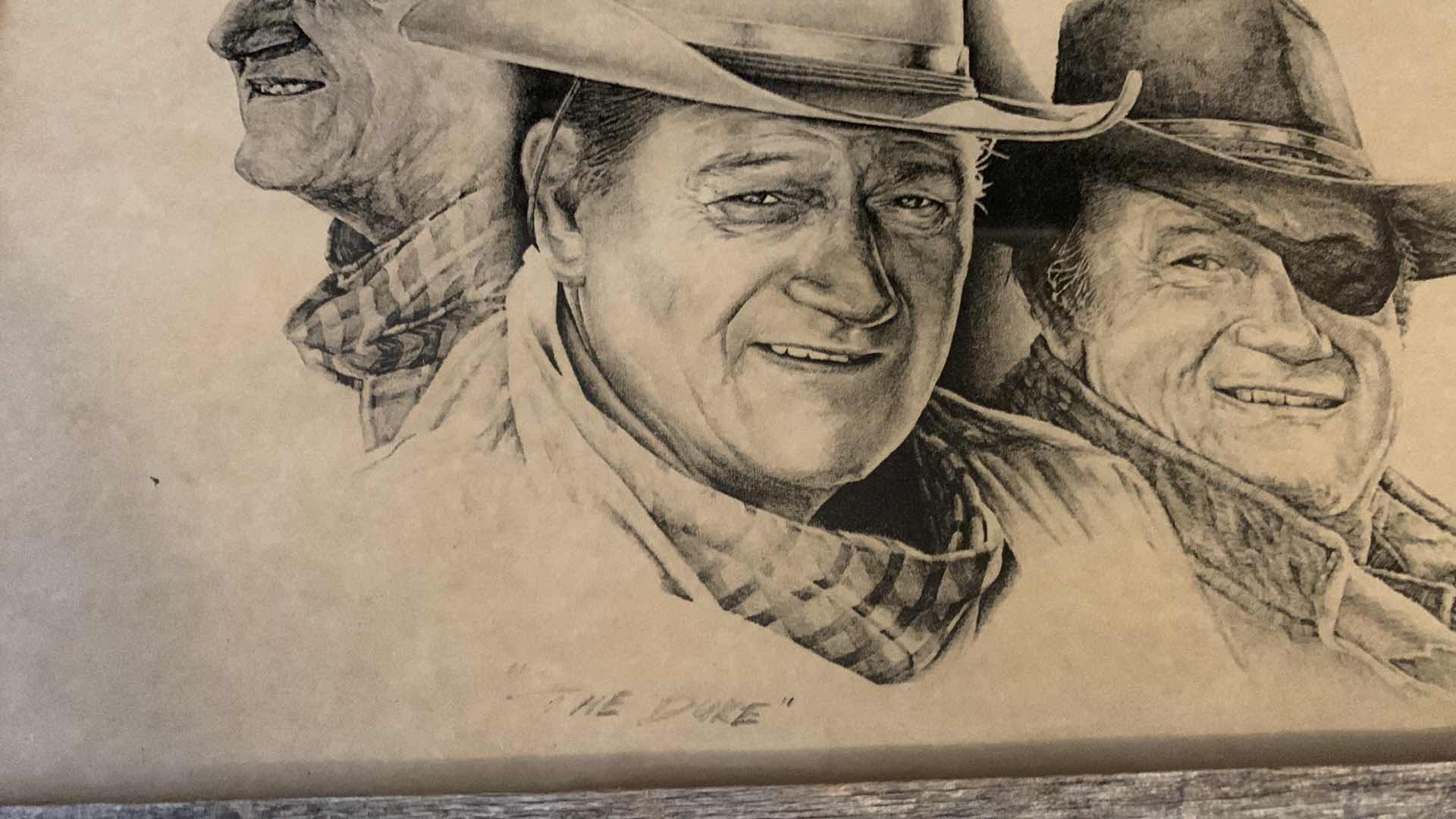 Photo 1 of JOHN WAYNE “THE DUKE” PENCIL SKETCH BY RICK BARKDOLL 20” X 15” AND NAVY PHOTO