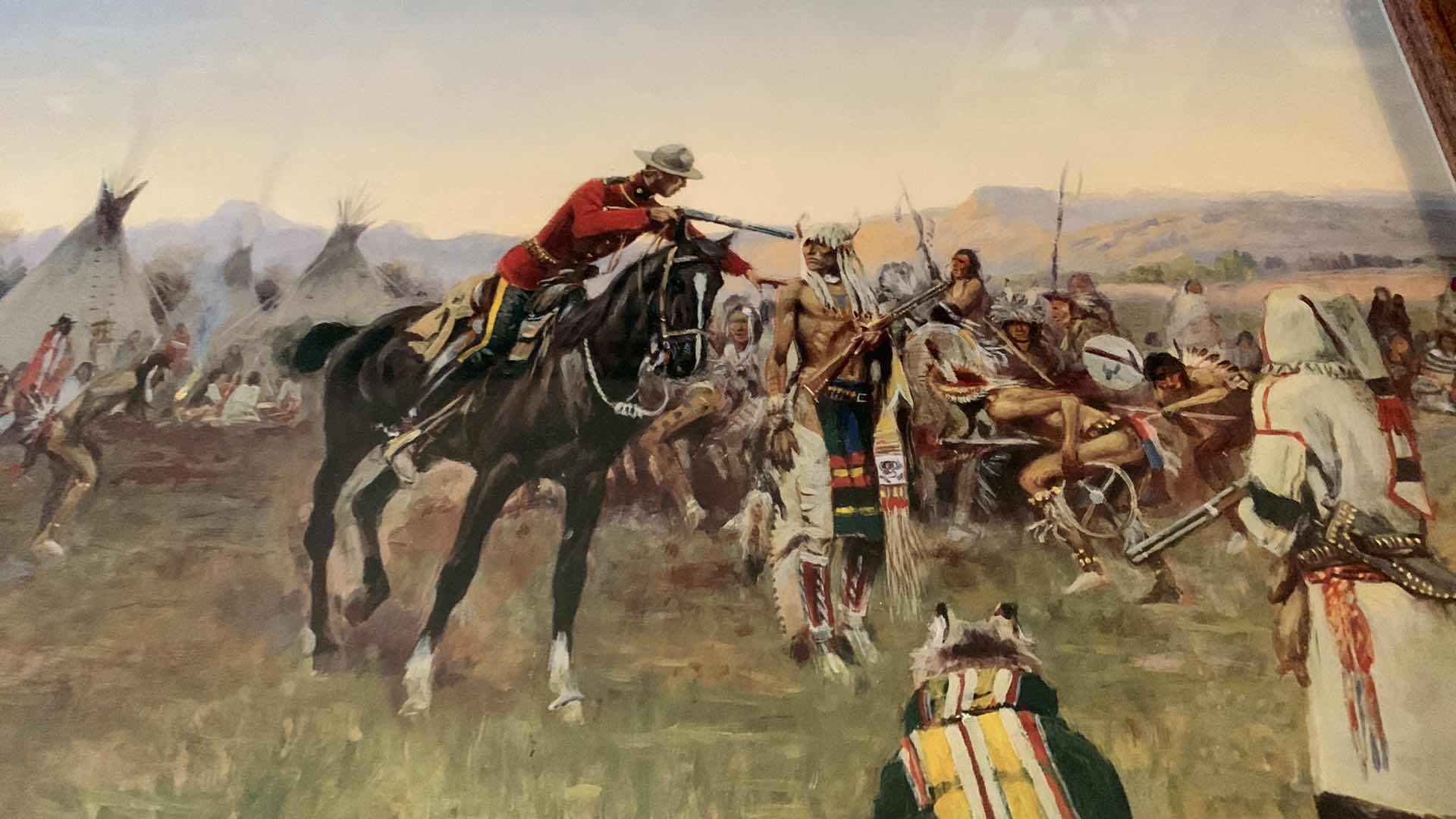 Photo 1 of SINGLE HANDED” CHARLES M. RUSSELL PRINT 21” X 19”