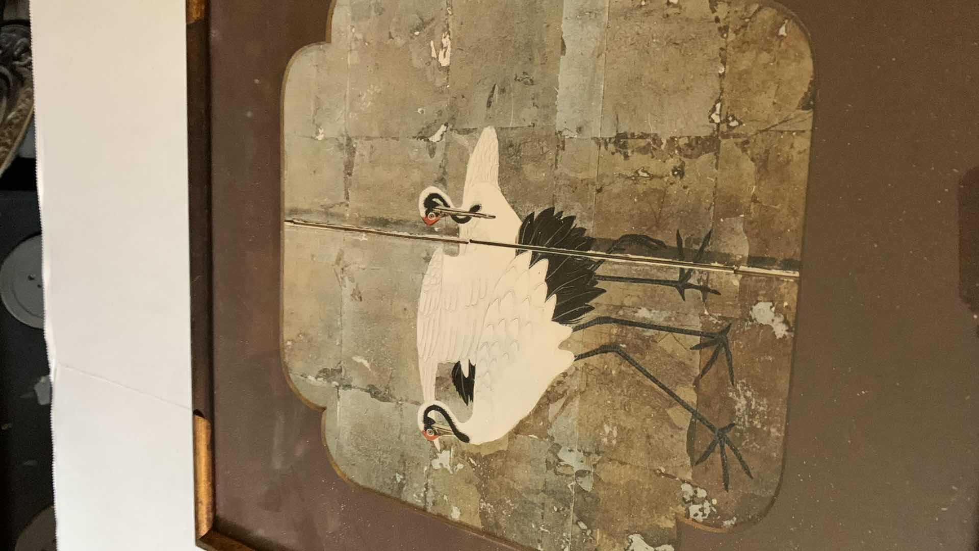 Photo 1 of PAIR OF JAPANESE CRANE INSPIRED ARTWORK 15” X 15”