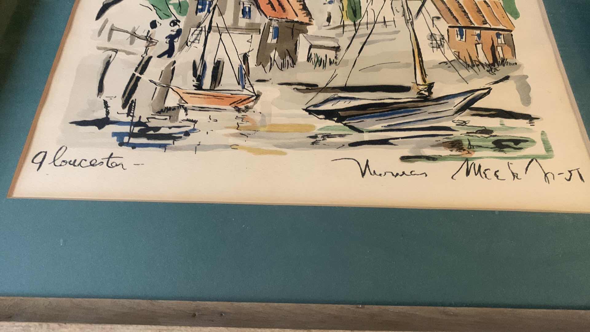 Photo 1 of ORIGINAL WATERCOLOR “GLOUCESTER” BY THOMAS MEEK JR. 20” X 17” 1951
