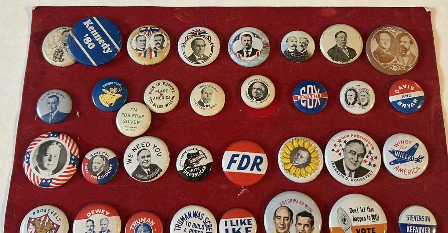 Photo 1 of ASSORTMENT OF PATRIOTIC, PRESIDENTIAL AND POLITICAL BUTTON PINS