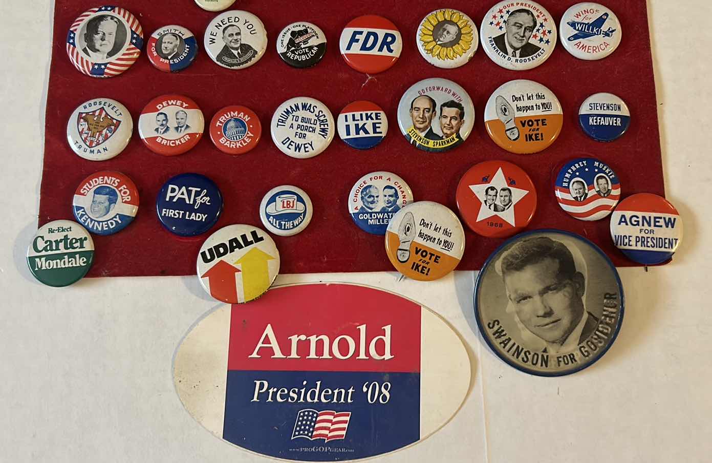 Photo 1 of ASSORTMENT OF PATRIOTIC, PRESIDENTIAL AND POLITICAL BUTTON PINS