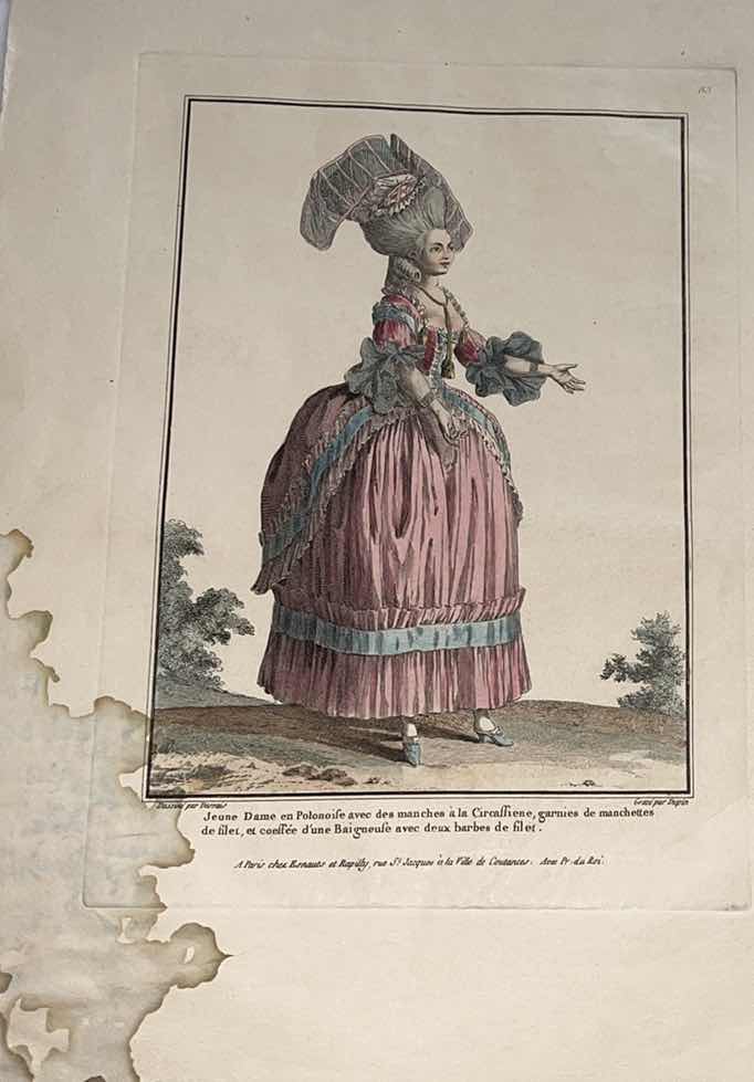 Photo 2 of 3-ANTIQUE FRENCH ART PRINTS “GALERIE DES MODES ET COSTUMES FRANÇAIS : DESSIN ÉS D'APRÈS NATURE, DESSINE’PAR DESSRAIS, ETUDE PUR LES DEMOISELLES” 11”x15”H