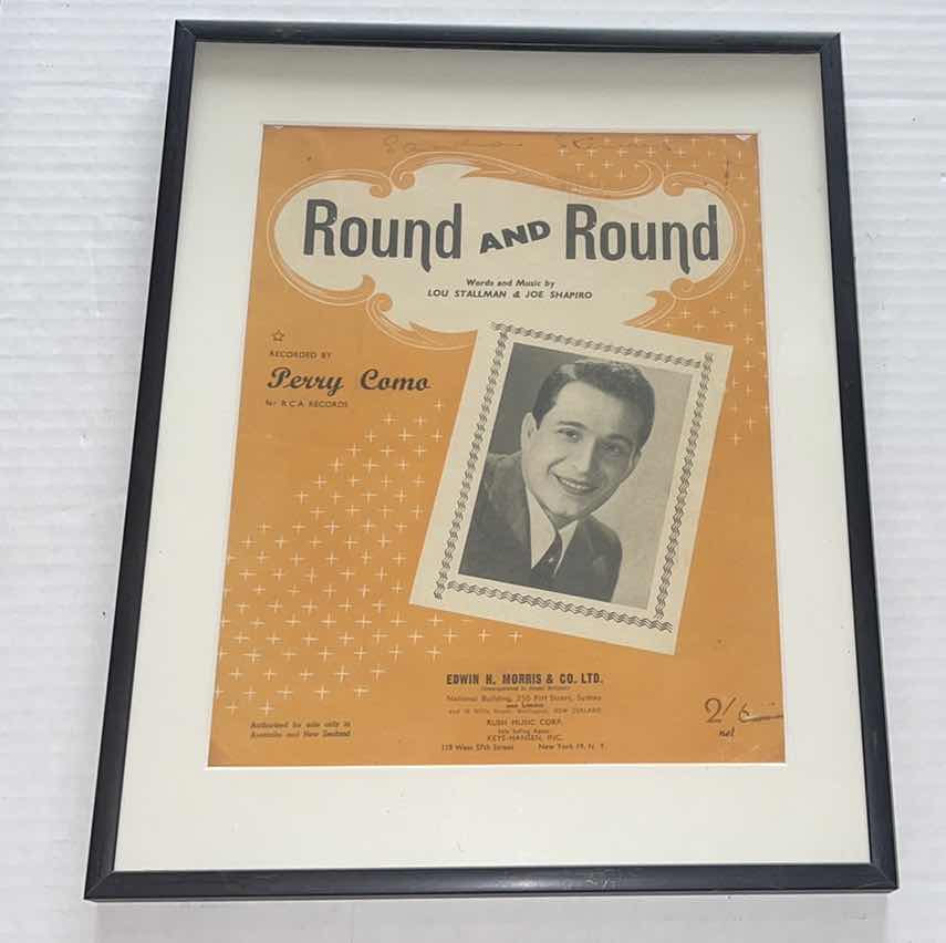 Photo 1 of 5-FRAMED VINTAGE SHEET MUSIC: NAT KING COLE, FRANK SINATRA, BING CROSBY, MARIO LANZA AND ANN BLYTHE, PERRY COMO 11” X 14”