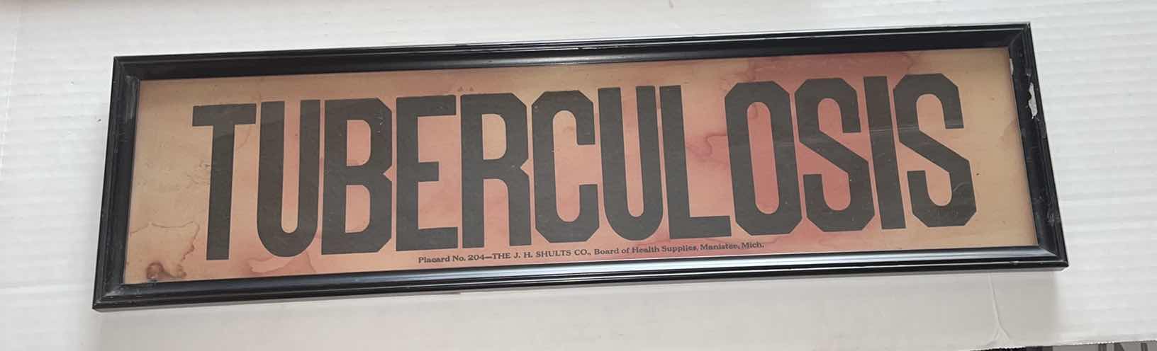Photo 1 of 3-THE J.H SHULTZ CO., BOARD OF HEALTH SUPPLIES PLACARD PRINT TYPHOID FEVER, PNEUMONIA, TUBERCULOSIS 23” X 6.5”