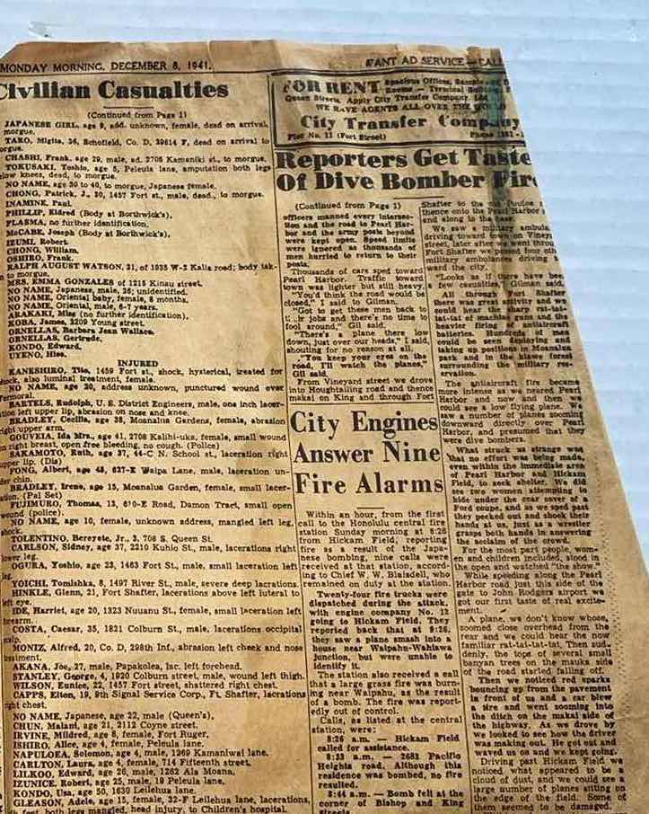 Photo 1 of ANTIQUE THE HONOLULU ADVISOR NEWSPAPER PRINT MONDAY MORNING DECEMBER 8, 1941