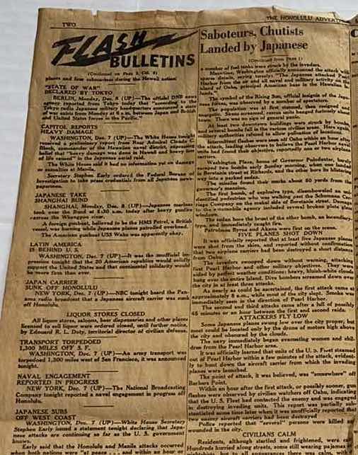 Photo 1 of ANTIQUE THE HONOLULU ADVISOR NEWSPAPER PRINT MONDAY MORNING DECEMBER 8, 1941
