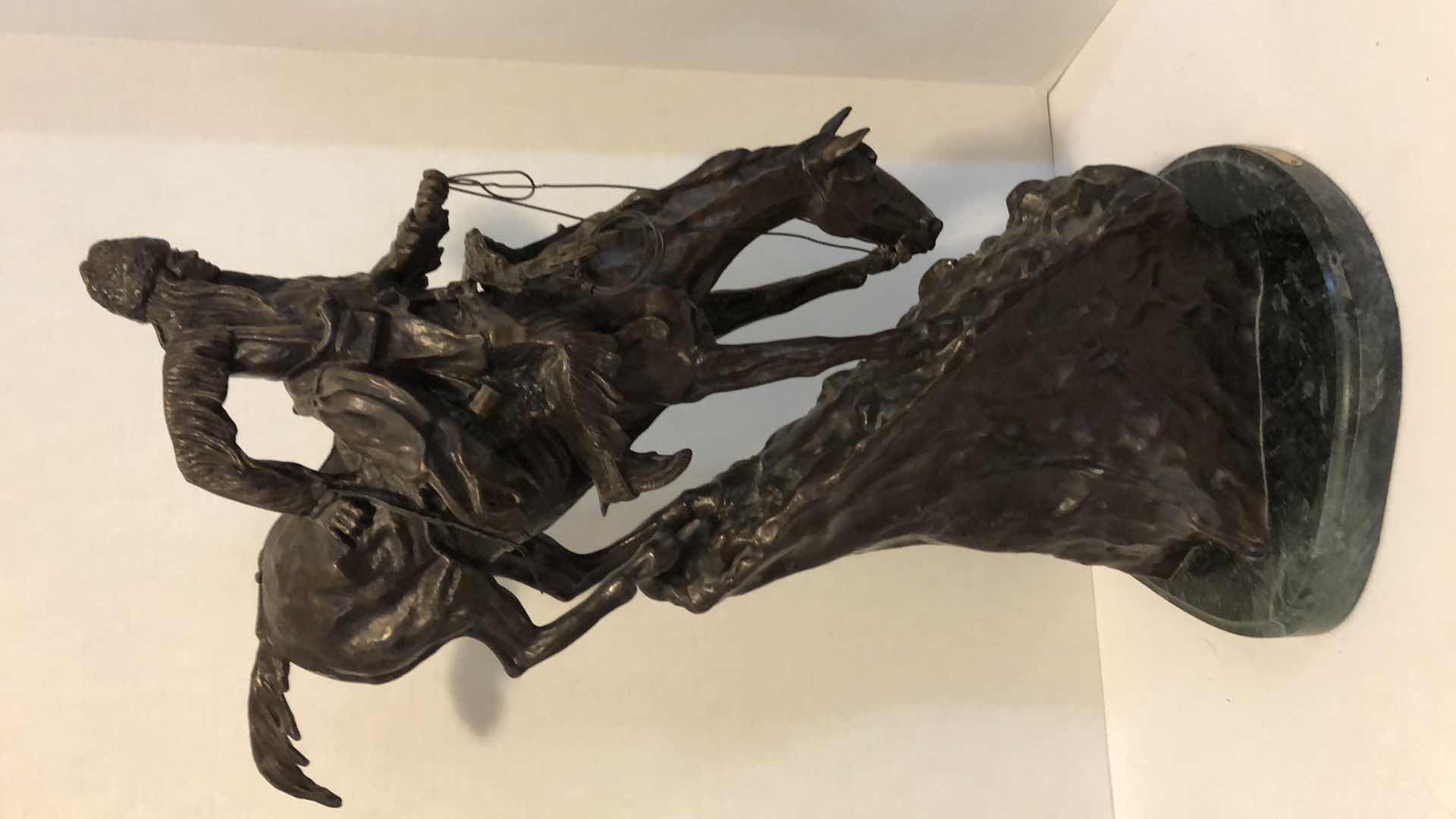 Photo 1 of FREDRICK REMINGTON “MOUNTAIN MAN” SOLID BRASS SCULPTURE ON MARBLE BASE 31" TALL