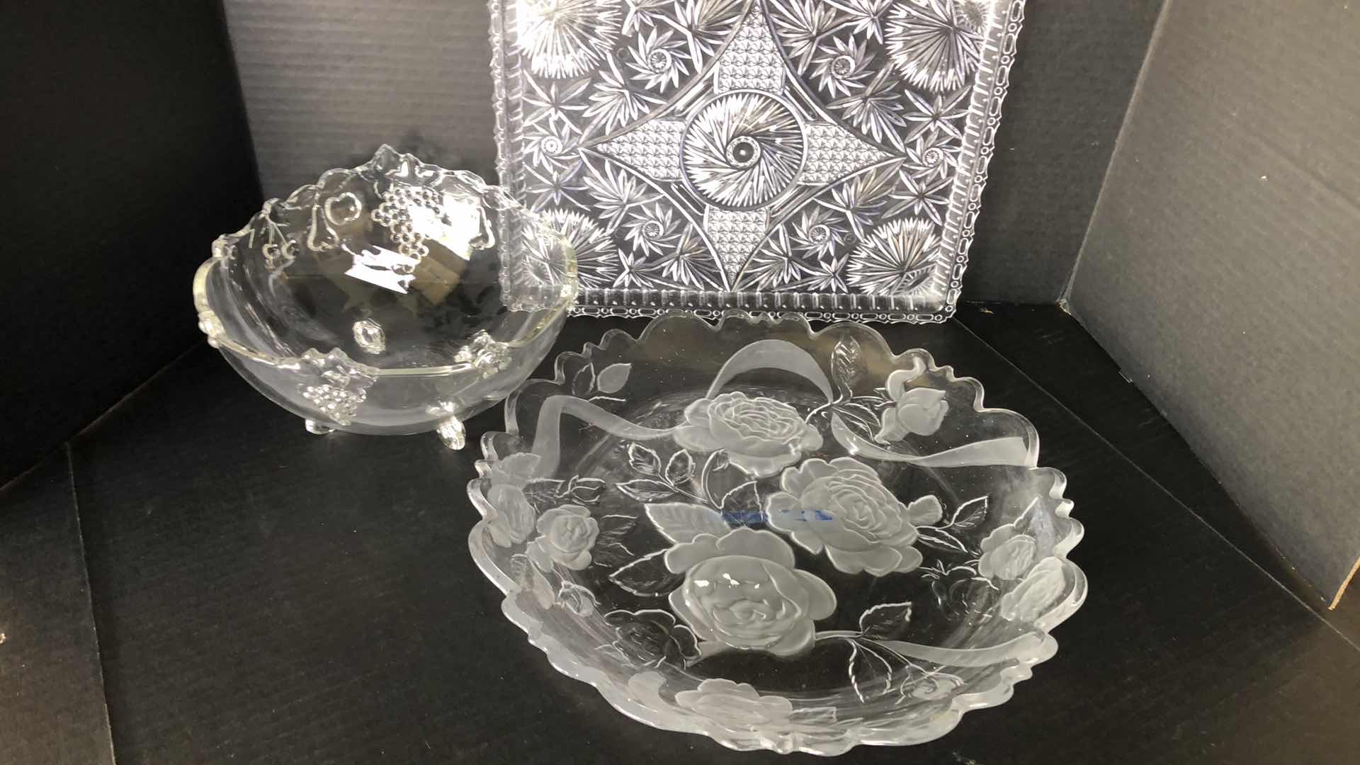 Photo 1 of CRYSTAL BOWL, PLATE AND PLASTIC SERVING PLATE