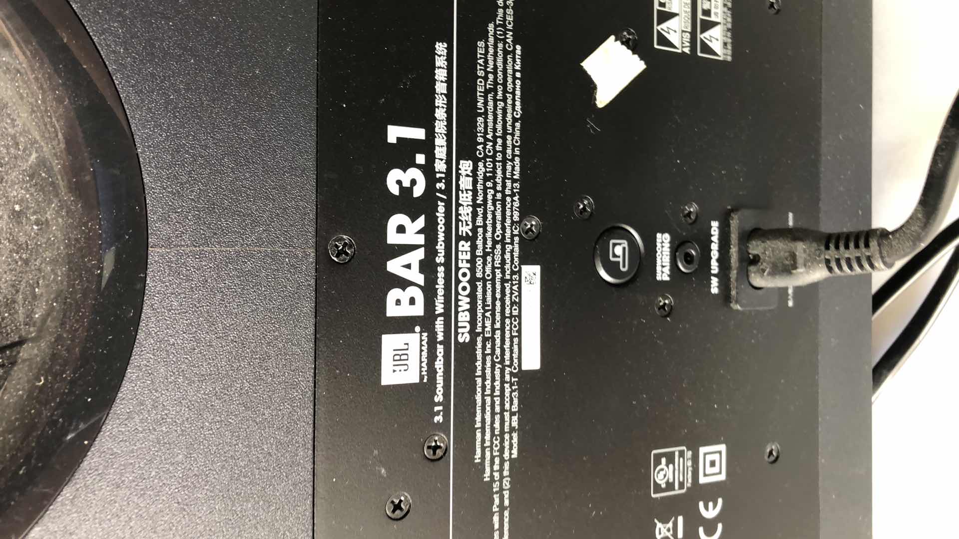 Photo 1 of JBL WIRELESS SUB-WOOFER MODEL BAR 3.1