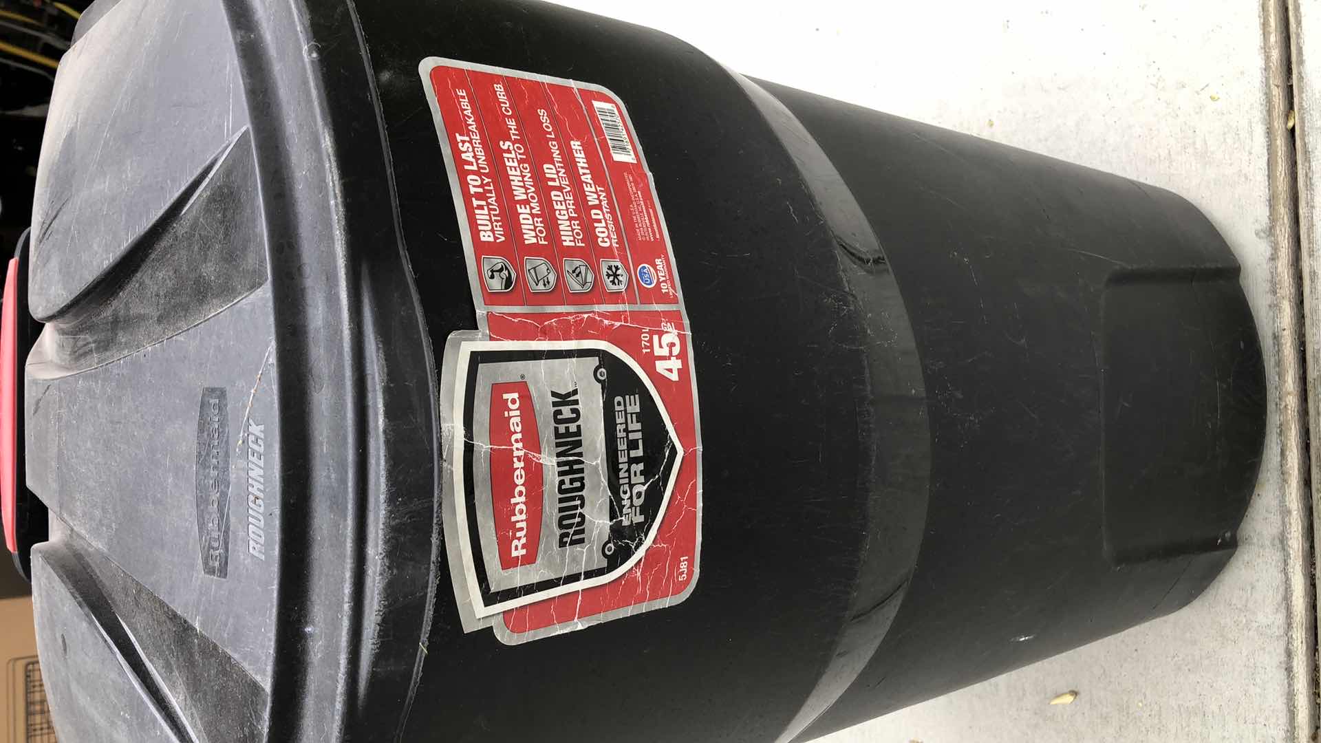 Photo 1 of RUBBERMAID 45 GALLON TRASH CAN