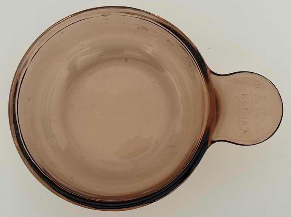 Photo 1 of (2)PCS CORNING VISION AMBER SAUCE POT WITH LIDS H4”