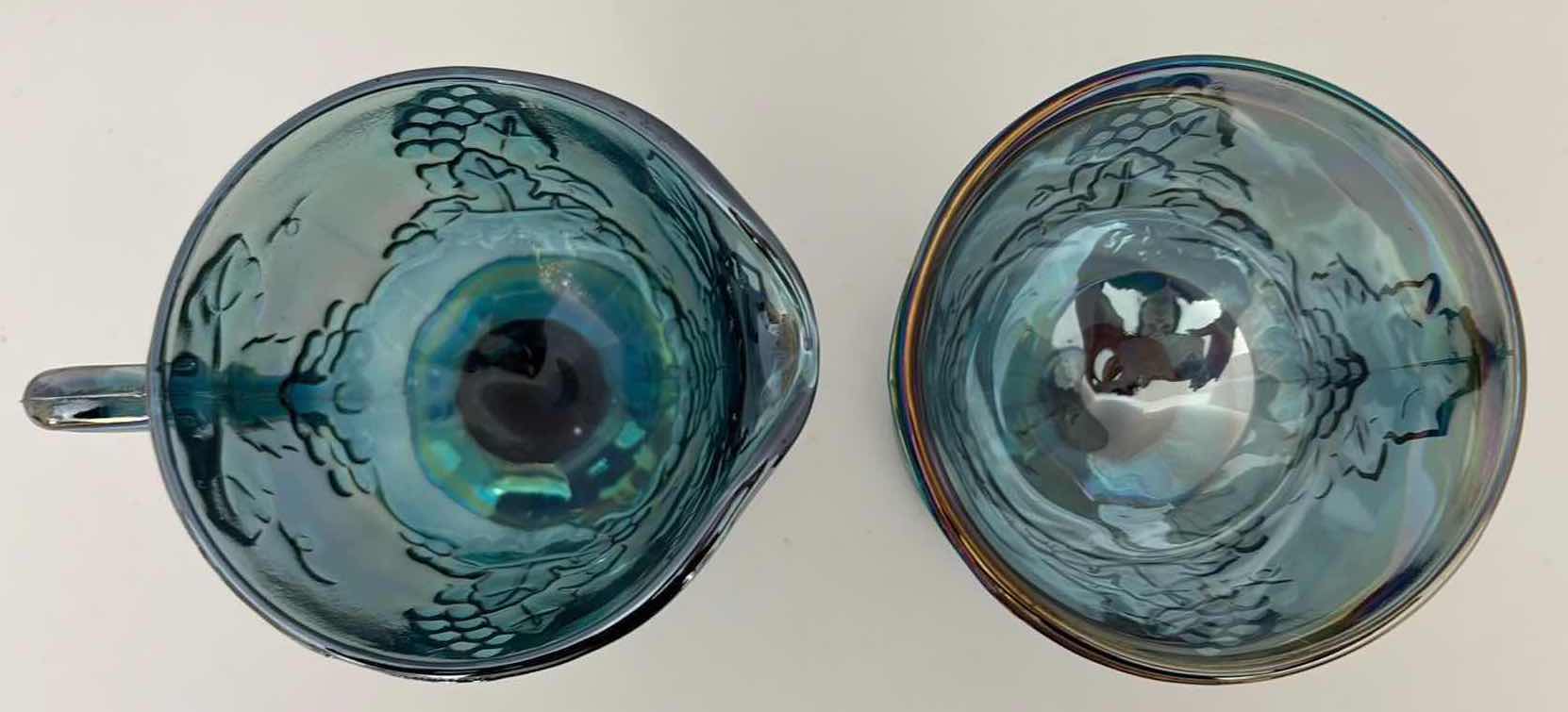 Photo 1 of (3)PCS VINTAGE CARNIVAL IRIDESCENT HARVEST SUGAR, CREAMER, AND TRAY H4”