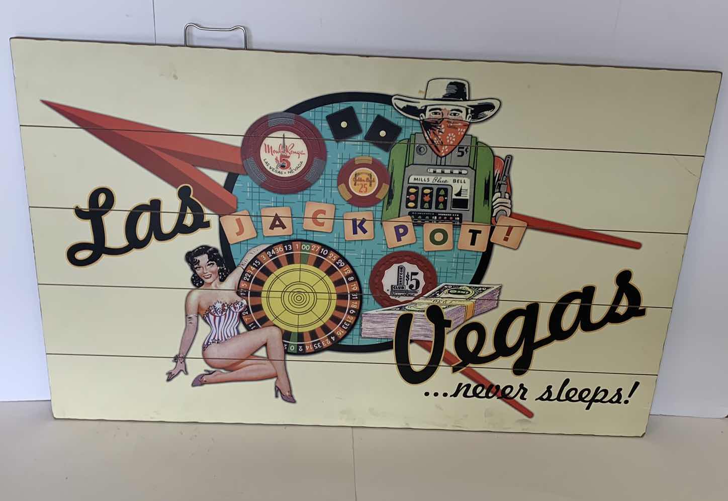 Photo 1 of LAS VEGAS NEVER SLEEPS WOODEN SIGN 37” X 23”