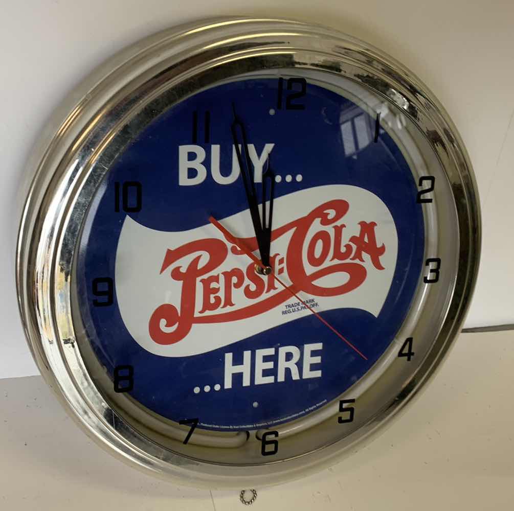Photo 1 of PEPSI COLA NEON LIGHT AND CLOCK 15” CIRCUMFERENCE