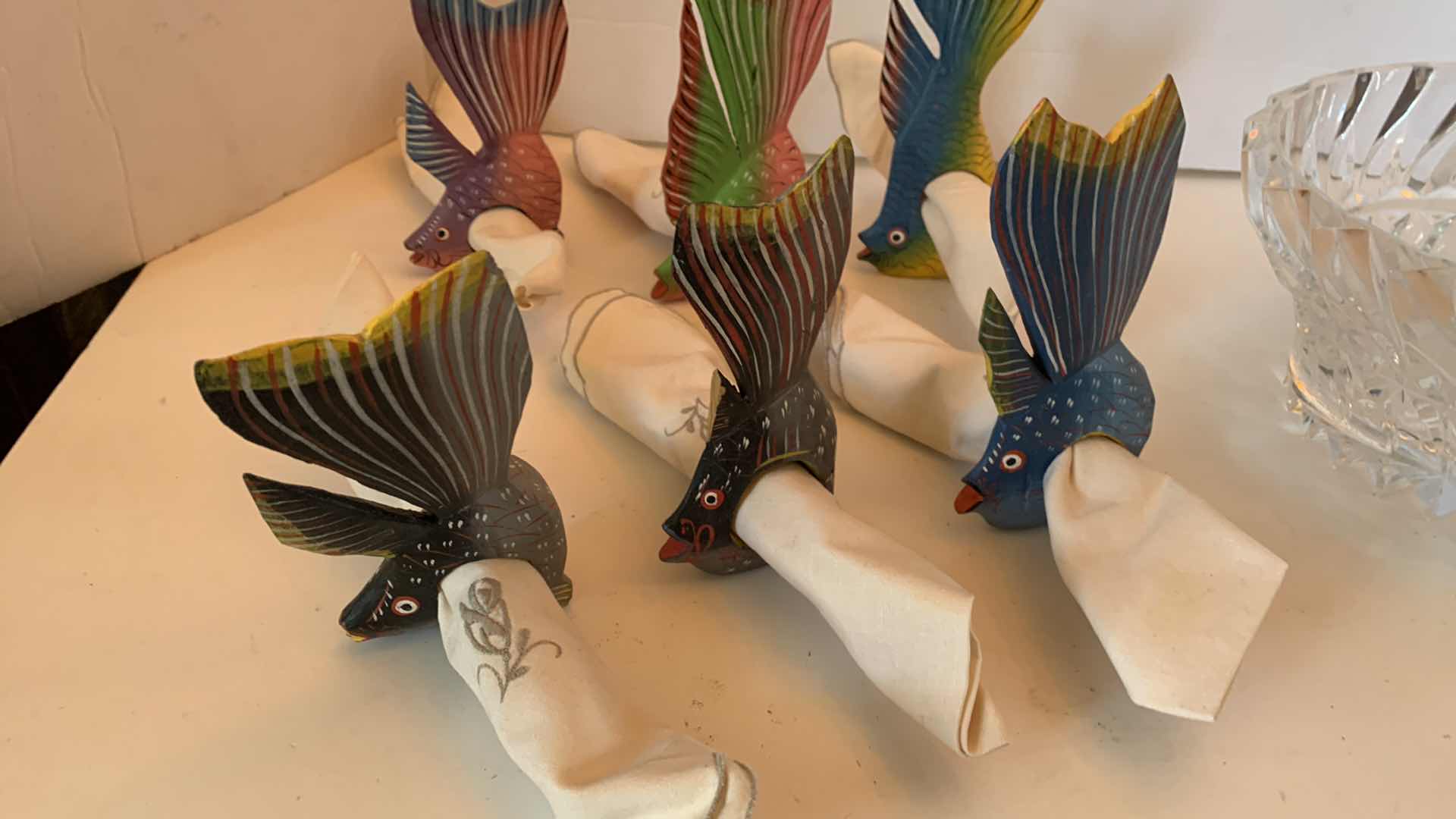 Photo 1 of MIKASA CRYSTAL BOWL 9” X 5” AND SIX WOODEN NAPKIN HOLDERS