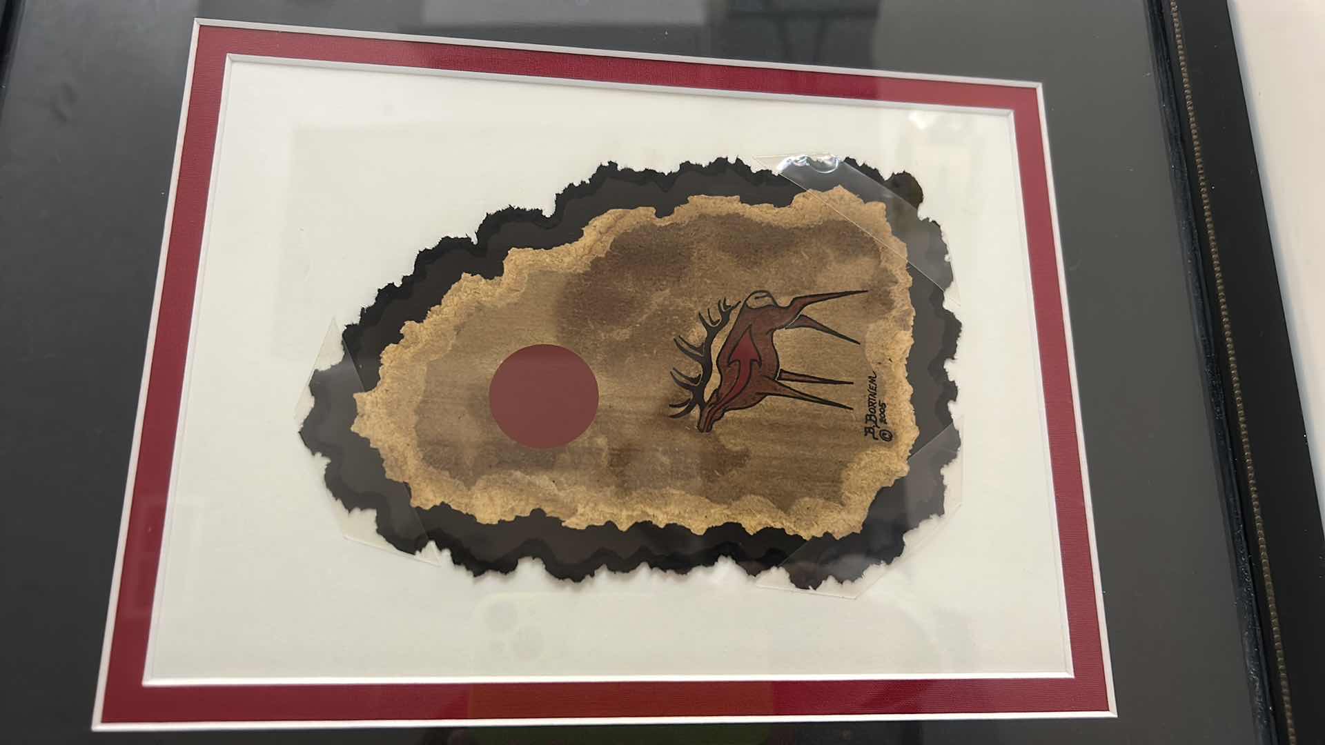 Photo 2 of SIGNED BRYAN BORTNEM REINDEER ON CENTURY OLD HEAVY PAPER ARTWORK FRAMED 12 1/2” x 15 1/4”