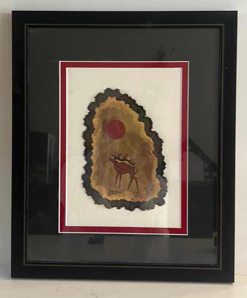 Photo 1 of SIGNED BRYAN BORTNEM REINDEER ON CENTURY OLD HEAVY PAPER ARTWORK FRAMED 12 1/2” x 15 1/4”