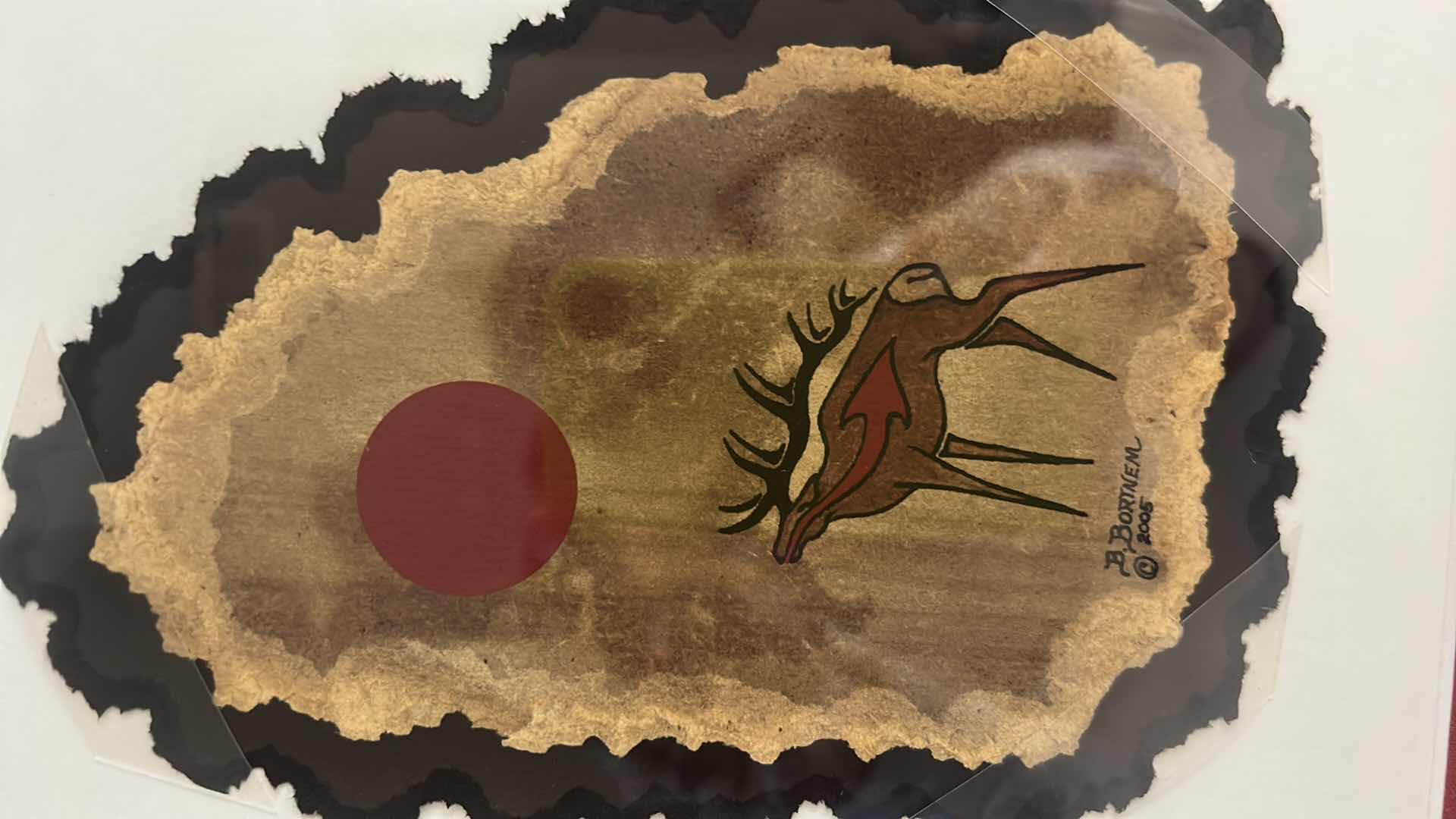 Photo 1 of SIGNED BRYAN BORTNEM REINDEER ON CENTURY OLD HEAVY PAPER ARTWORK FRAMED 12 1/2” x 15 1/4”