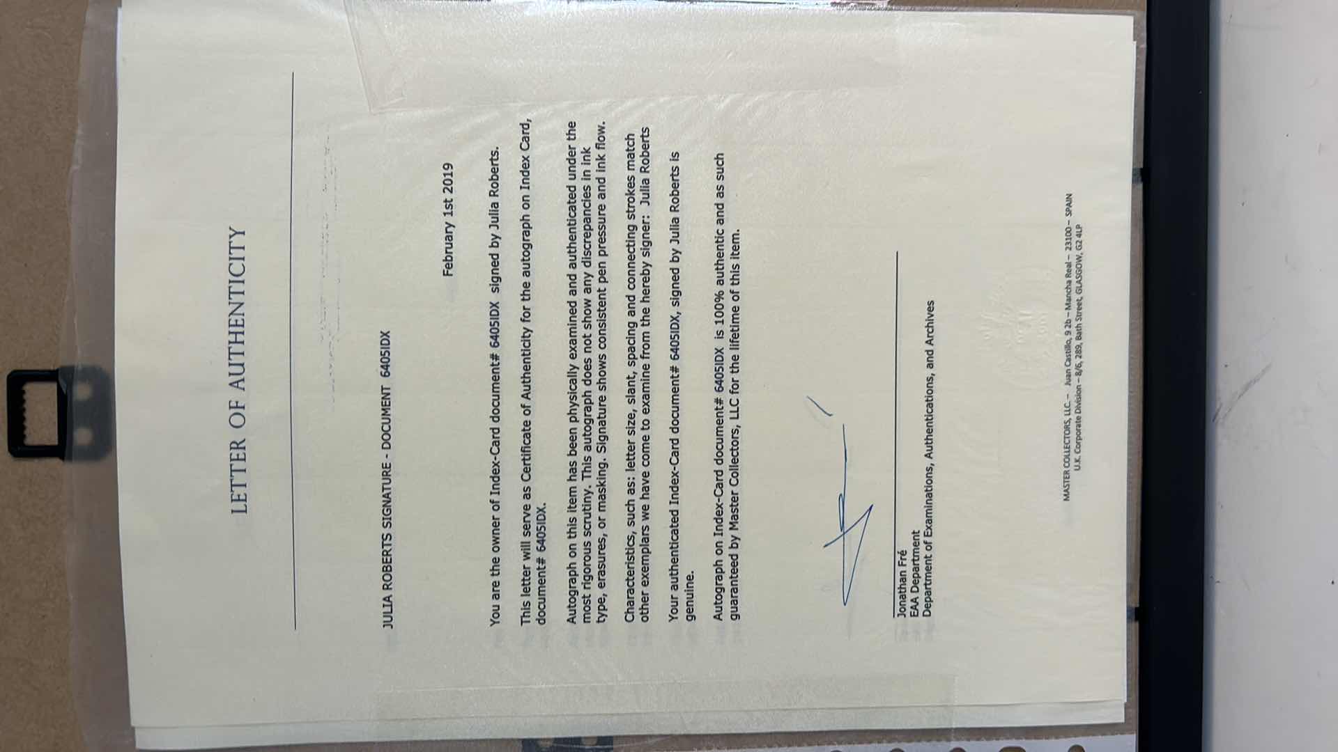 Photo 4 of CELEBRITY AUTOGRAPHED PHOTO - PRETTY WOMAN- RICHARD GERE & JULIA ROBERTS WITH LETTER OF AUTHENTICITY FRAMED 12 1/2” x 15 1/2”