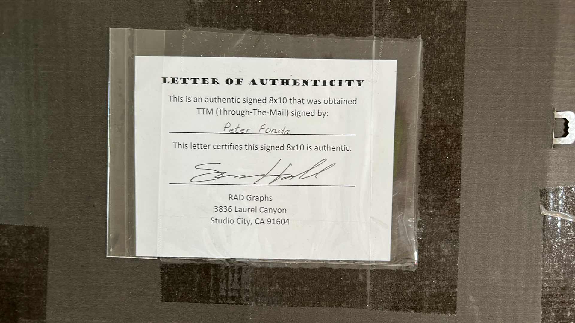 Photo 1 of CELEBRITY AUTOGRAPHED PHOTO “PETER FONDA  FRAMED 15” x 12” WITH LETTER OF AUTHENTICITY