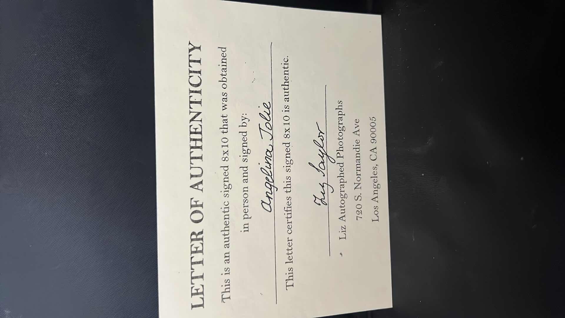 Photo 1 of ANGELINA JOLIE- SIGNED AUTOGRAPHED PHOTO W LETTER OF AUTHENTICITY 8” x 10”