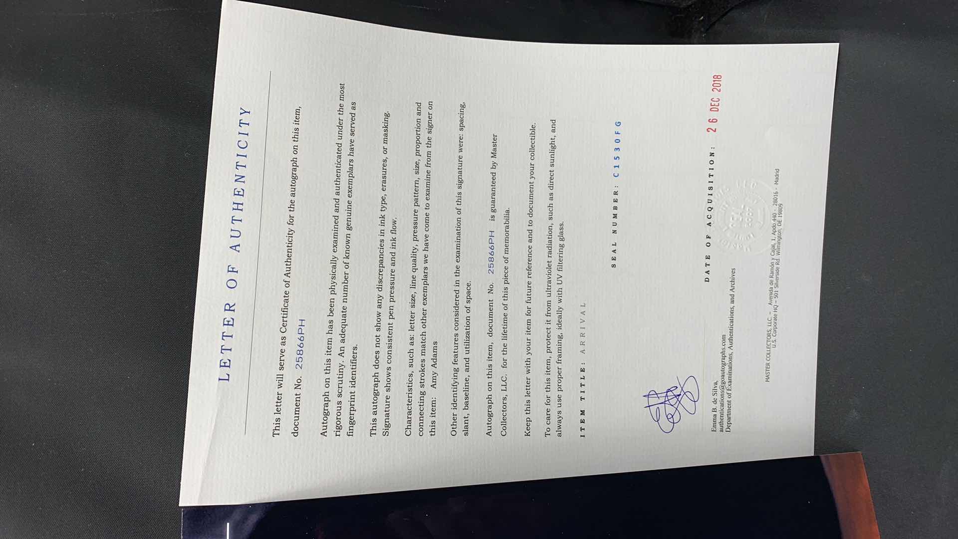 Photo 1 of AMY ADAMS - SIGNED AUTOGRAPHED PHOTO W LETTER OF AUTHENTICITY 8” X 10”