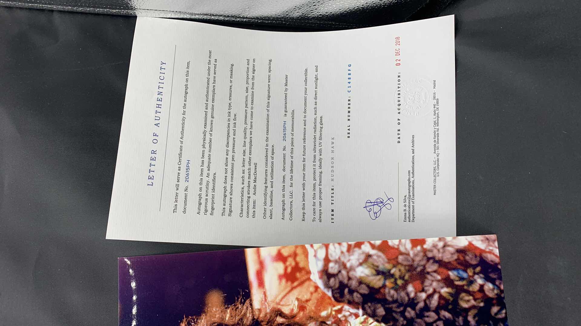 Photo 1 of ANDIE MACDOWELL  - SIGNED AUTOGRAPHED PHOTO W LETTER OF AUTHENTICITY 8” X 10”