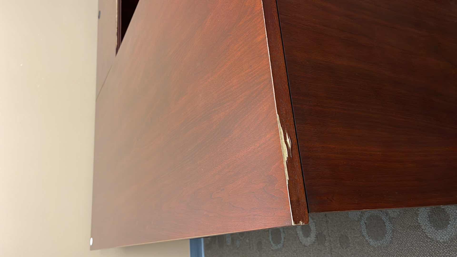 Photo 1 of NATIONAL WOODEN VENEER OFFICE U-DESK WITH DRAWERS DARK CHERRY 72” X 105” X 72” X H29”