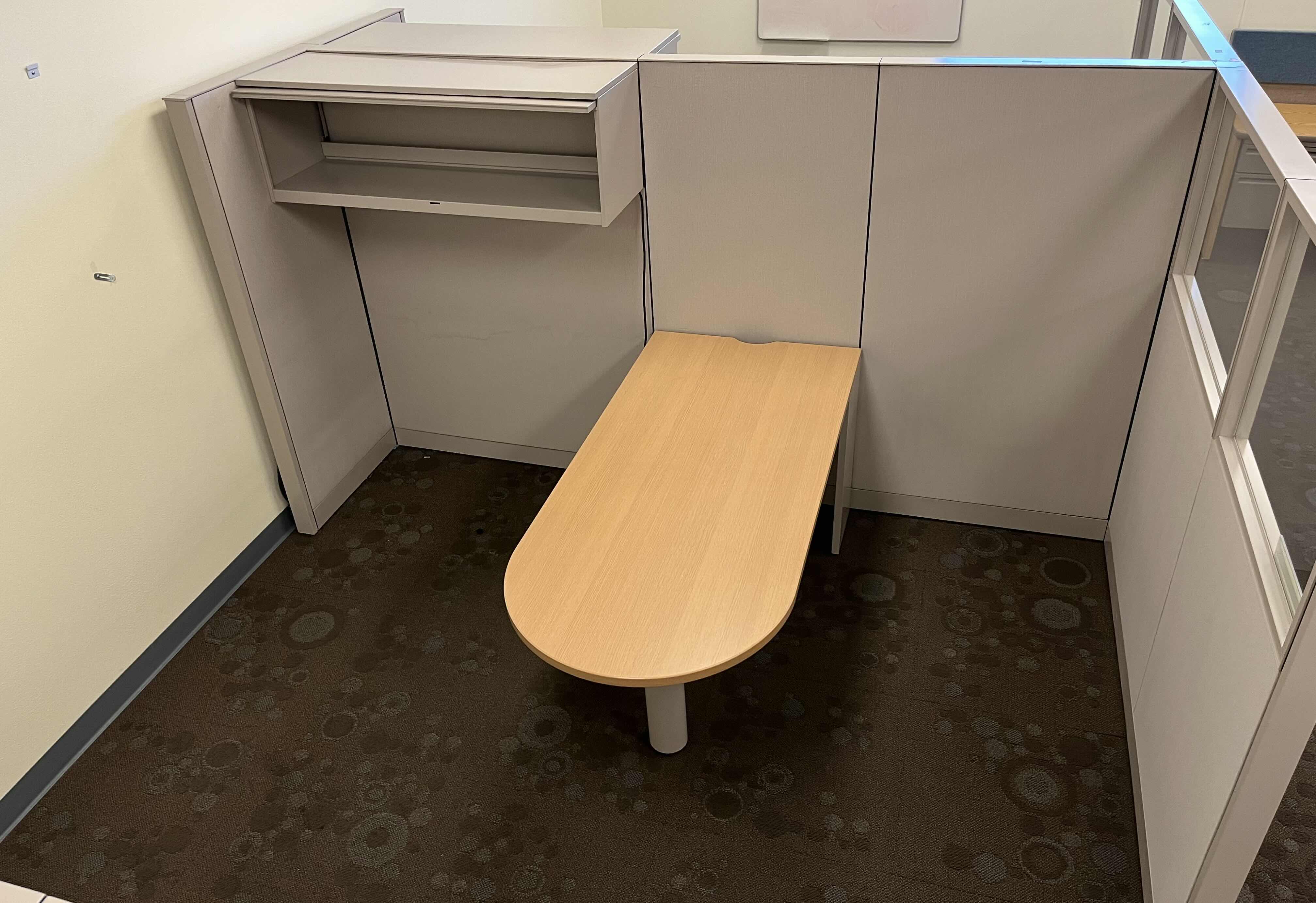 Photo 1 of CUBICLE DUAL OFFICE SET UP W 1 TABLE & 2 WALL CABINETS (OVERALL DIMENSIONS 138” X 122” H66.5”) READ NOTES