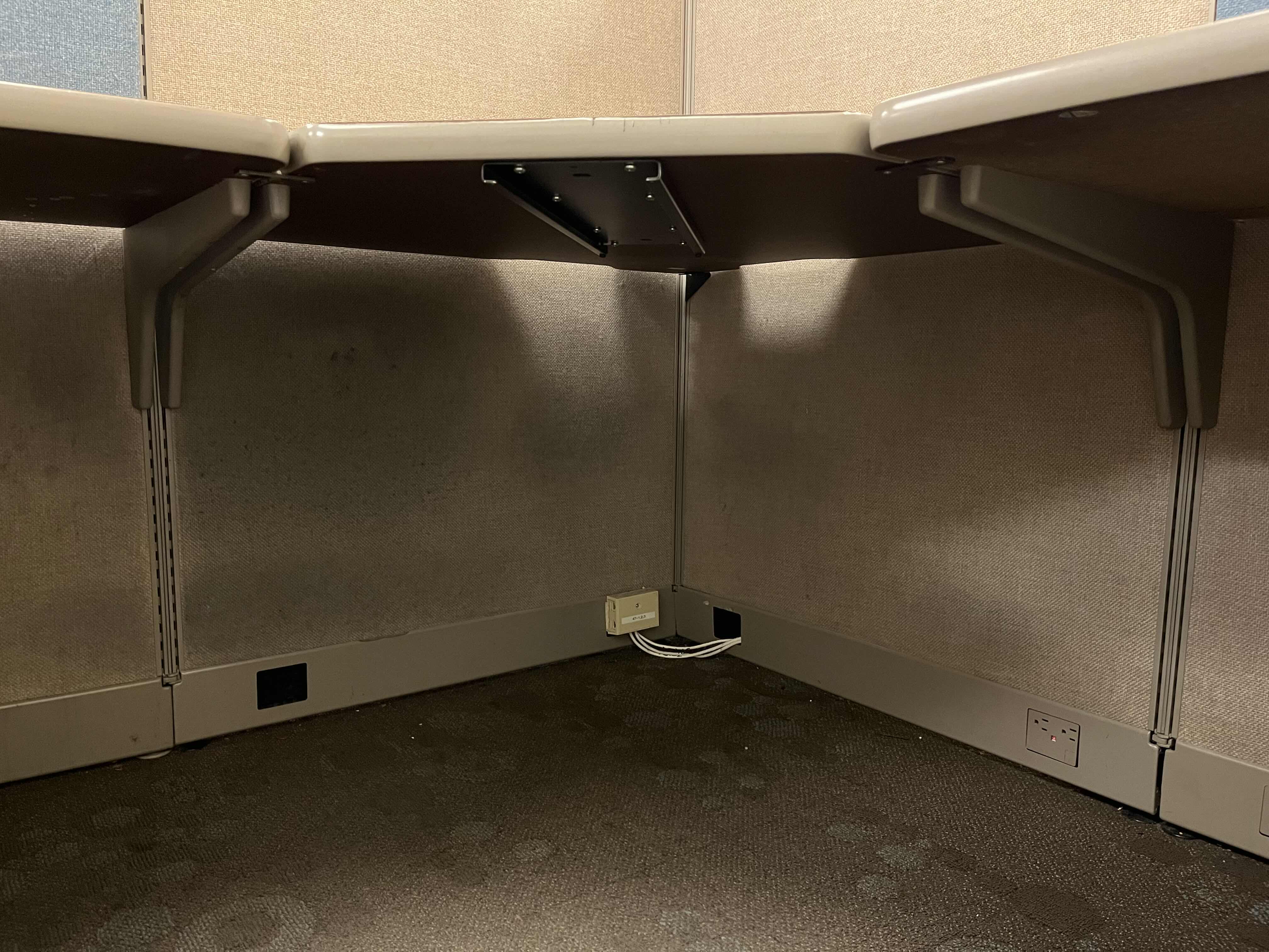 Photo 1 of HAWORTH BUILT IN CUBICLE L SHAPE OFFICE DESKS (4) W CUBICLE PANELS 
(OVERALL DIMENSIONS 151” X 135” H56”) READ NOTES