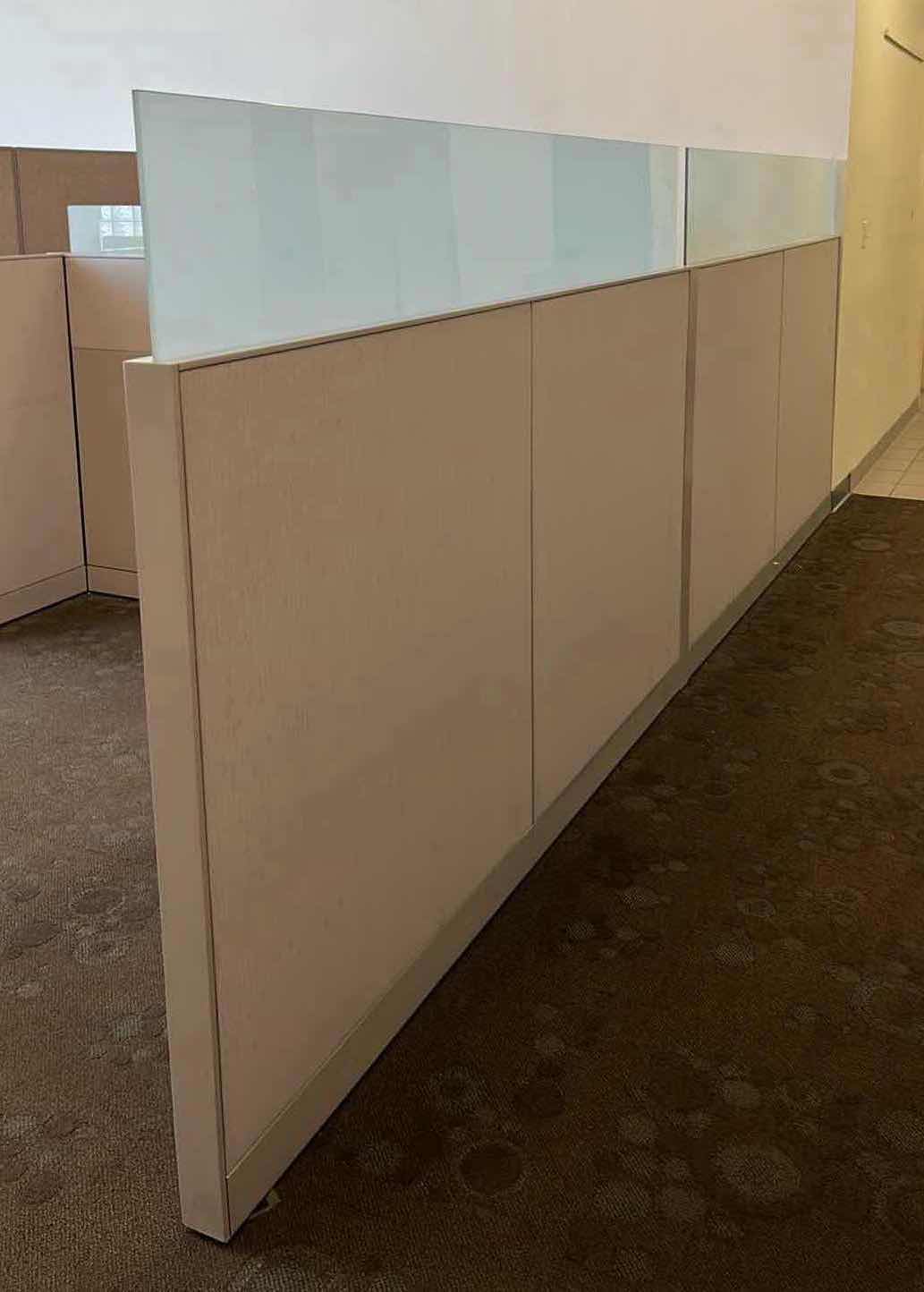 Photo 1 of FROSTED GLASS TOP CUBICLE PANELS W BUILT IN POWER SUPPLY OVERALL DIMENSIONS 172” X 90” H60.25” READ NOTES