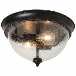 Photo 1 of HAMPTON BAY BRONZE IRVING 2-LIGHT FLUSH MOUNT CEILING LIGHT W CLEAR SEEDED GLASS SHADE 1003 324 683