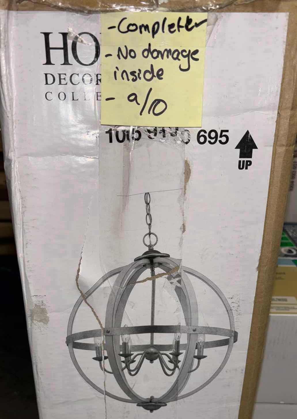 Photo 1 of HOME DECORATORS COLLECTION GALVANIZED FINISH & ANTIQUE WHITE WOOD ACCENTS KEOWEE 6-LIGHT CHANDELIER 1005 910 695