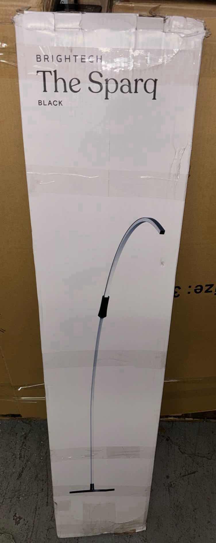 Photo 1 of BRIGHTECH THE SPARQ ARC 67” CLASSIC BLACK INDUSTRIAL 1-LIGHT LED FLOOR LAMP W BUILT-IN 3 WAY DIMMER FUNCTION